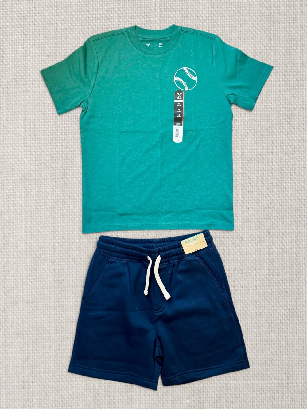 JC Penney NEW Boys 10/12 2-Piece Short Sleeve Shirt, Shorts Outfit Set Baseball